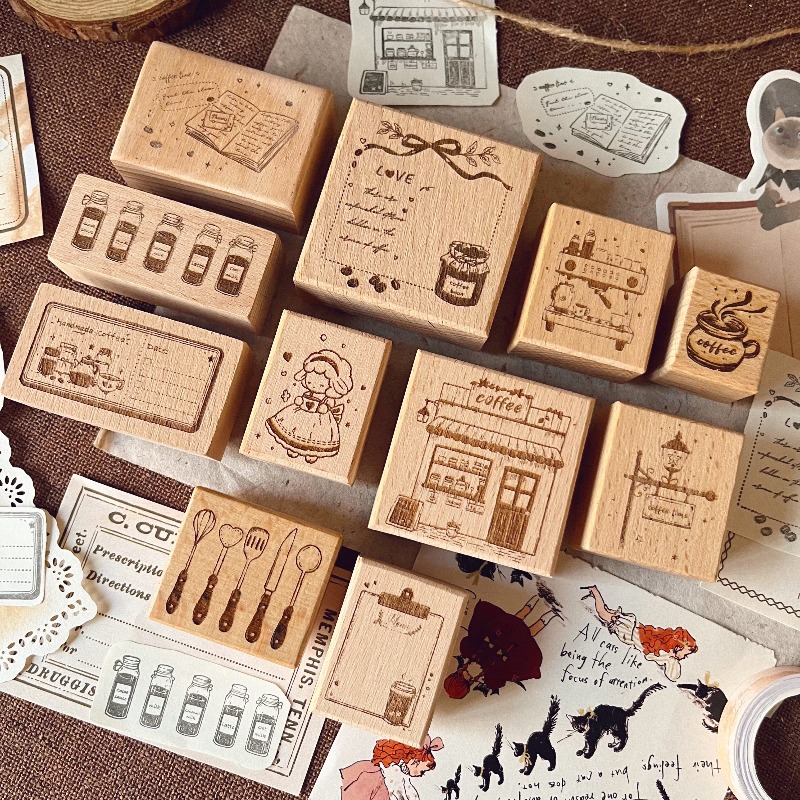 Vintage Collectible Stamps - Ayışığı INS Vintage Kahve Temalı Ahşap